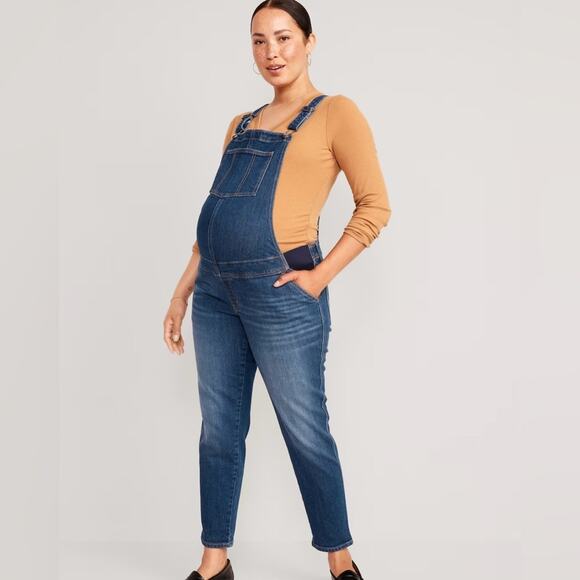 Old Navy Maternity Side-Panel OG Straight Jean Overalls Size 16 Short - Picture 1 of 10